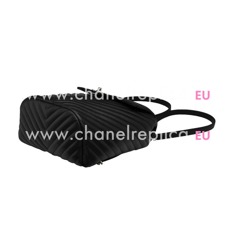 Chanel Black Calfskin Chevron Silver Chain Backpack A91121C-BLACK