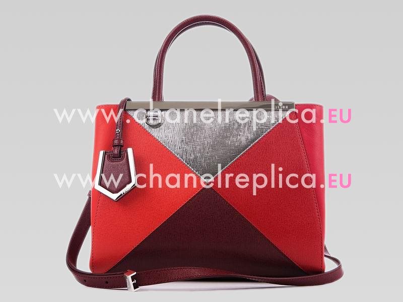 Fendi 2Jours Calfskin Leather Hand/shouldbag Red/Silver 8BH253