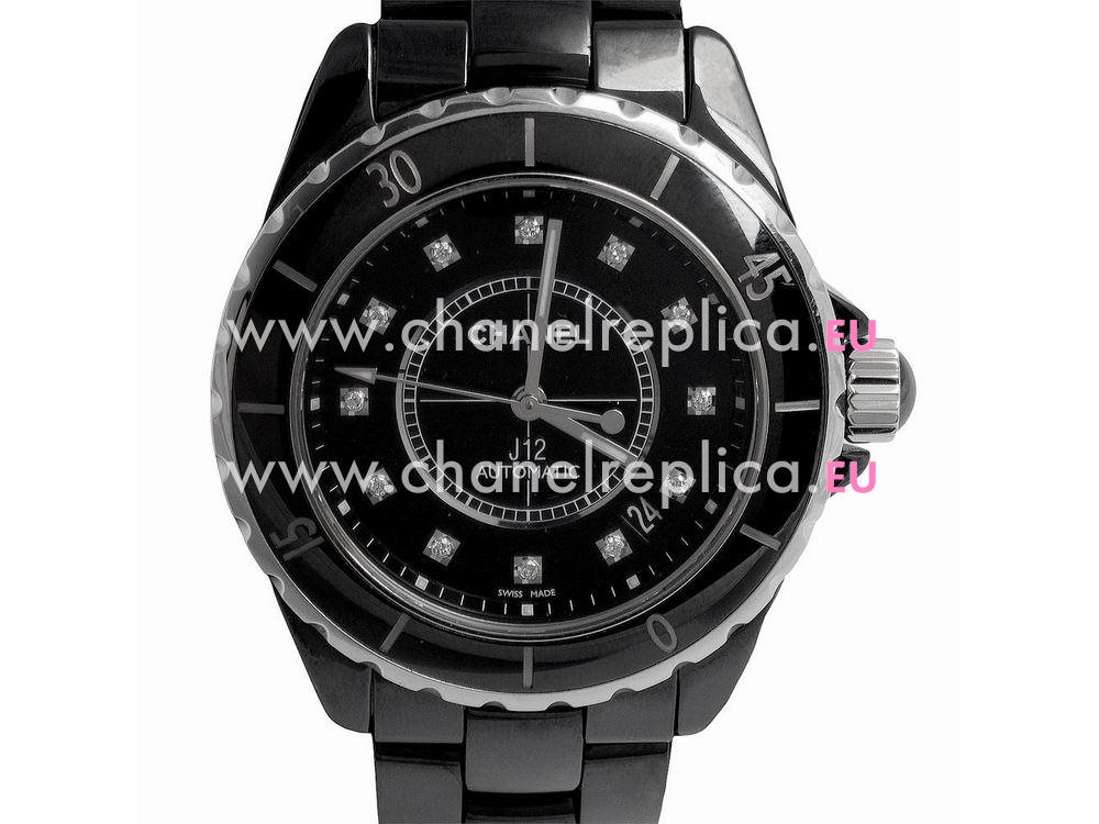 Chanel Black J12 Large Size Special Diamond Dial H1626