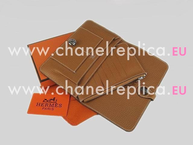 Hermes Dogon Clemence Leather Wallet Purse Light-coffee HL001A