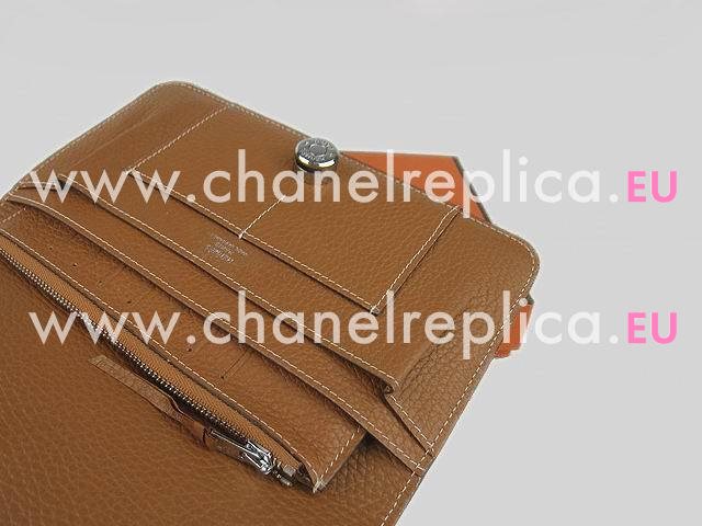 Hermes Dogon Clemence Leather Wallet Purse Light-coffee HL001A