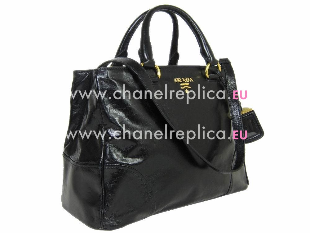 Prada Vitello Shiny Calfskin Triangle Logo Shouldbag Black P415573