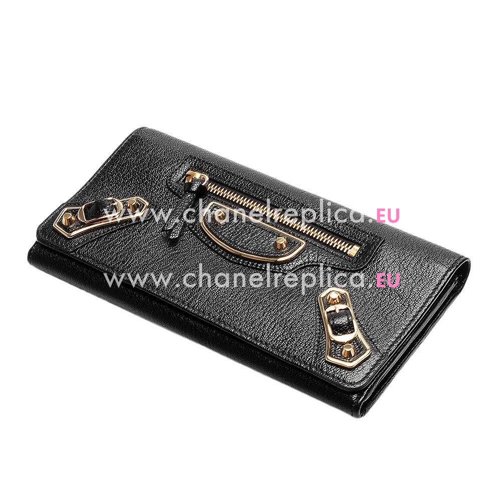 Balenciaga Metallic Edge Money Lambskin Gold Hardware Wallets Black B2055122