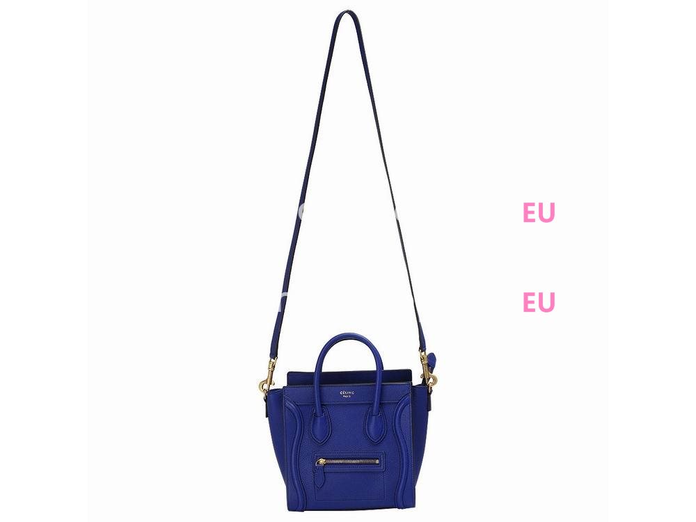 Celine Square Luggage Bubble Calfskin Nano Mini Gold Sapphire Blue CE544559