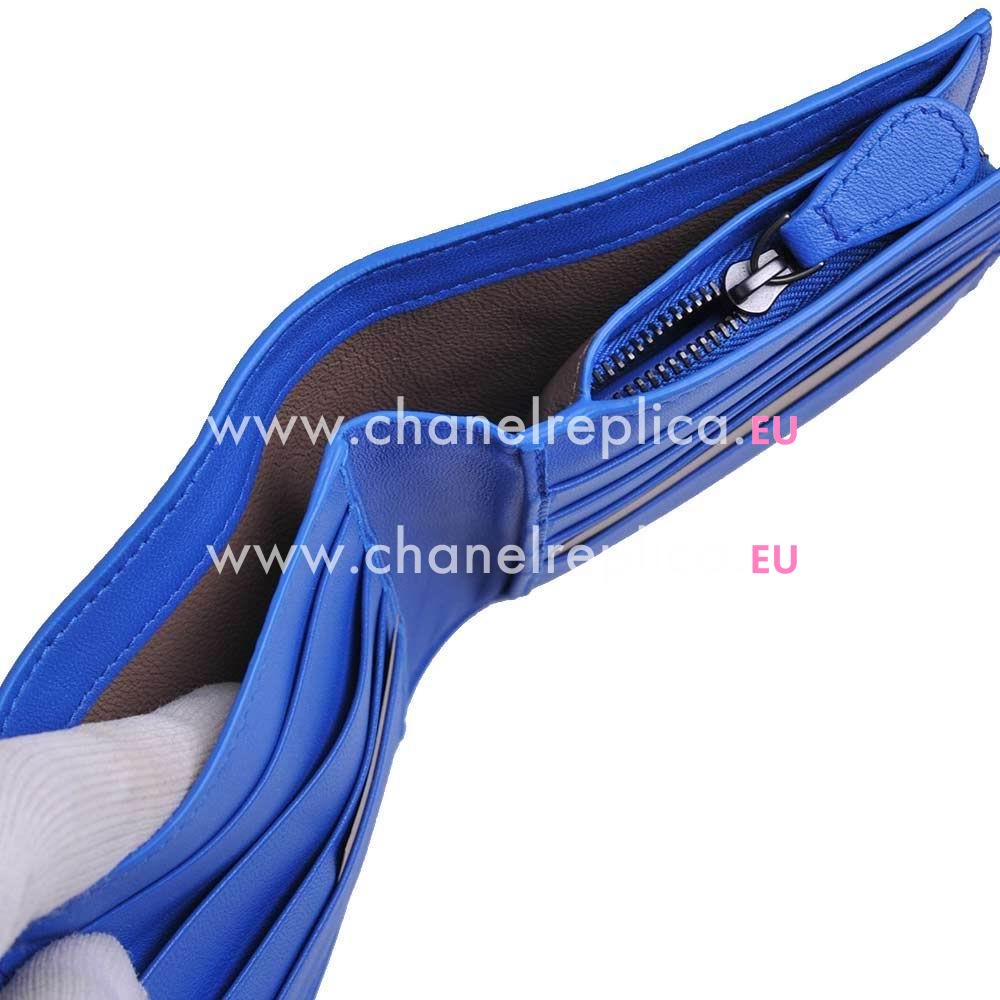 Bottega Veneta Classic Weave Nappa Zipper Wallet In Dazzing Blue BV6112920