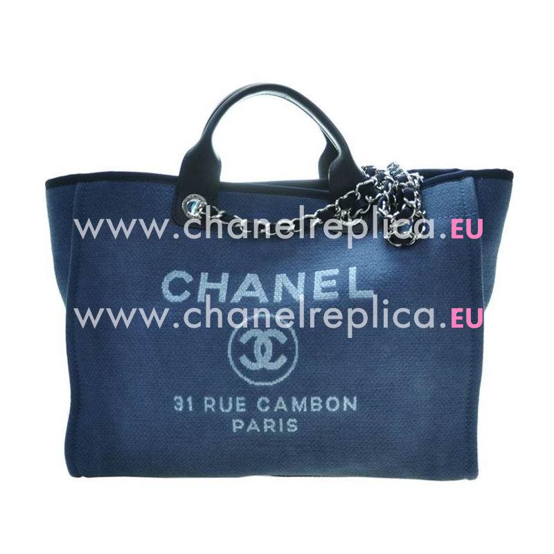 Chanel Denim Canvas Weave Shopping Beach Bag Blue C7032904