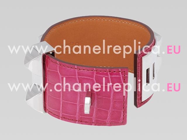 Hermes Goat Skin Collier De Chien Rivets of Metal Bracelet Peach-Red&Silver HE54789
