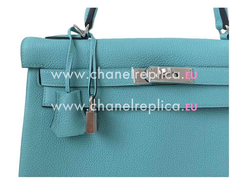 Hermès Kelly 32cm Blue Atoll Togo Leather Palladium Hardware HK1032LBG