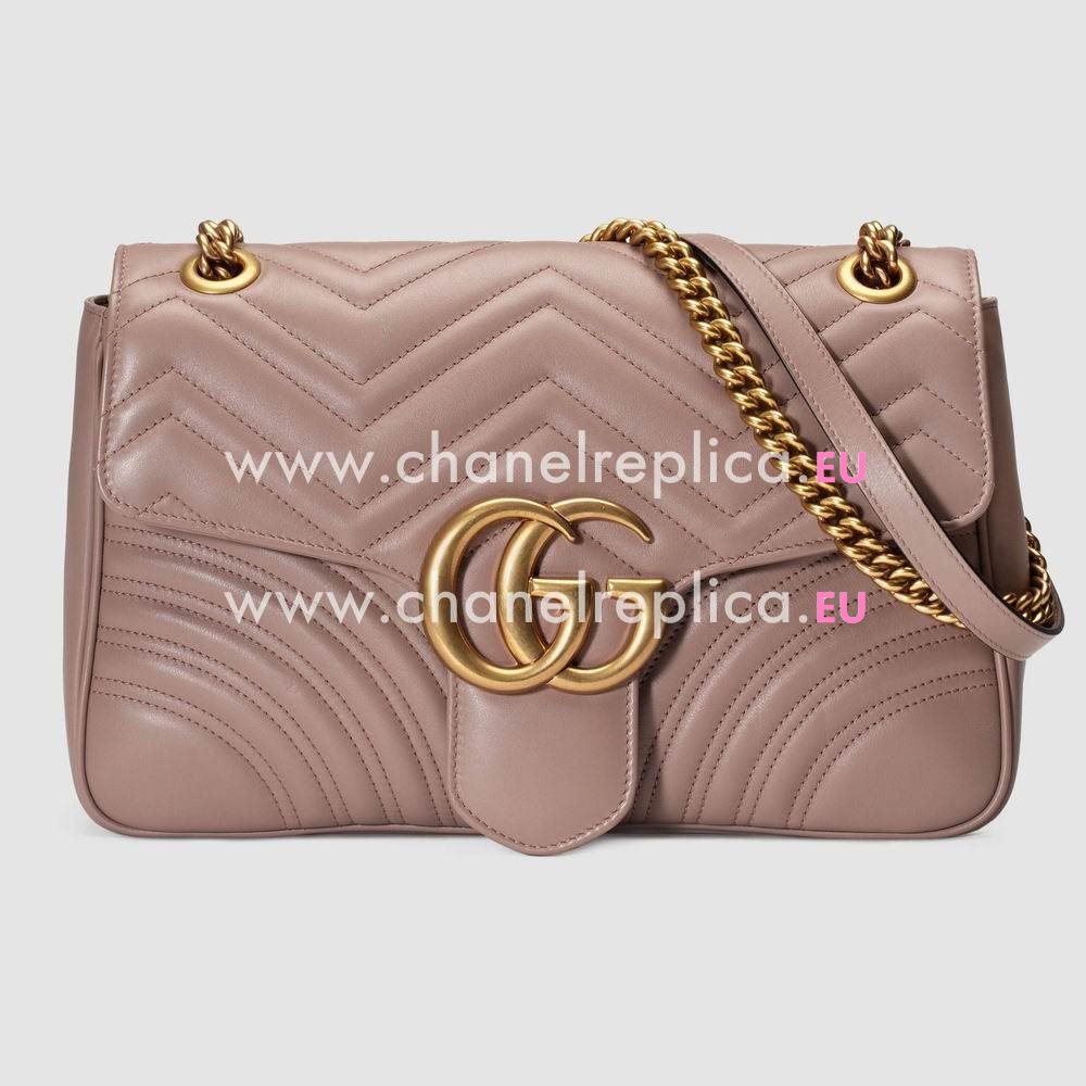 Gucci Marmont Matelasse Chevron Shoulder Bag Brown Pink Style 443496 DRW3T 5729