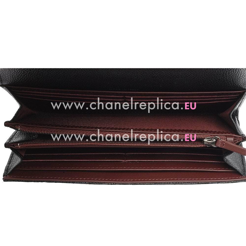 Chanel Classic Rhpmboids Stripe Caviar Calfskin Wallet Black C7041603