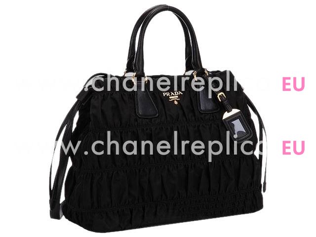 Prada Gaufre Nylon Large Ruffled Handbag In Black P420625