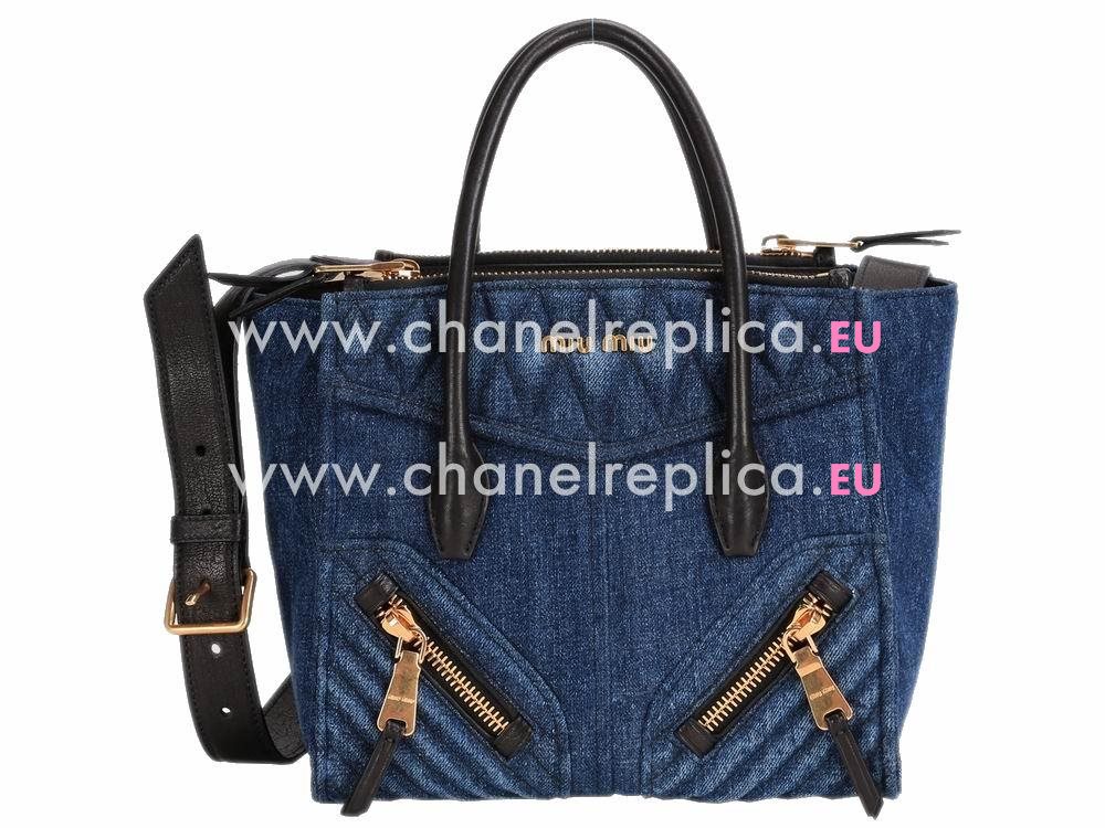 Miu Miu Two-tone Blue/Black Nappa Biker Tote Bag RN1032H