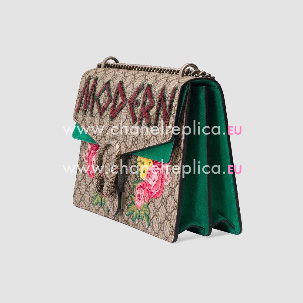 Gucci Dionysus embroidered GG Supreme Canvas shoulder bag Green Style 403348 K9GGN 8041
