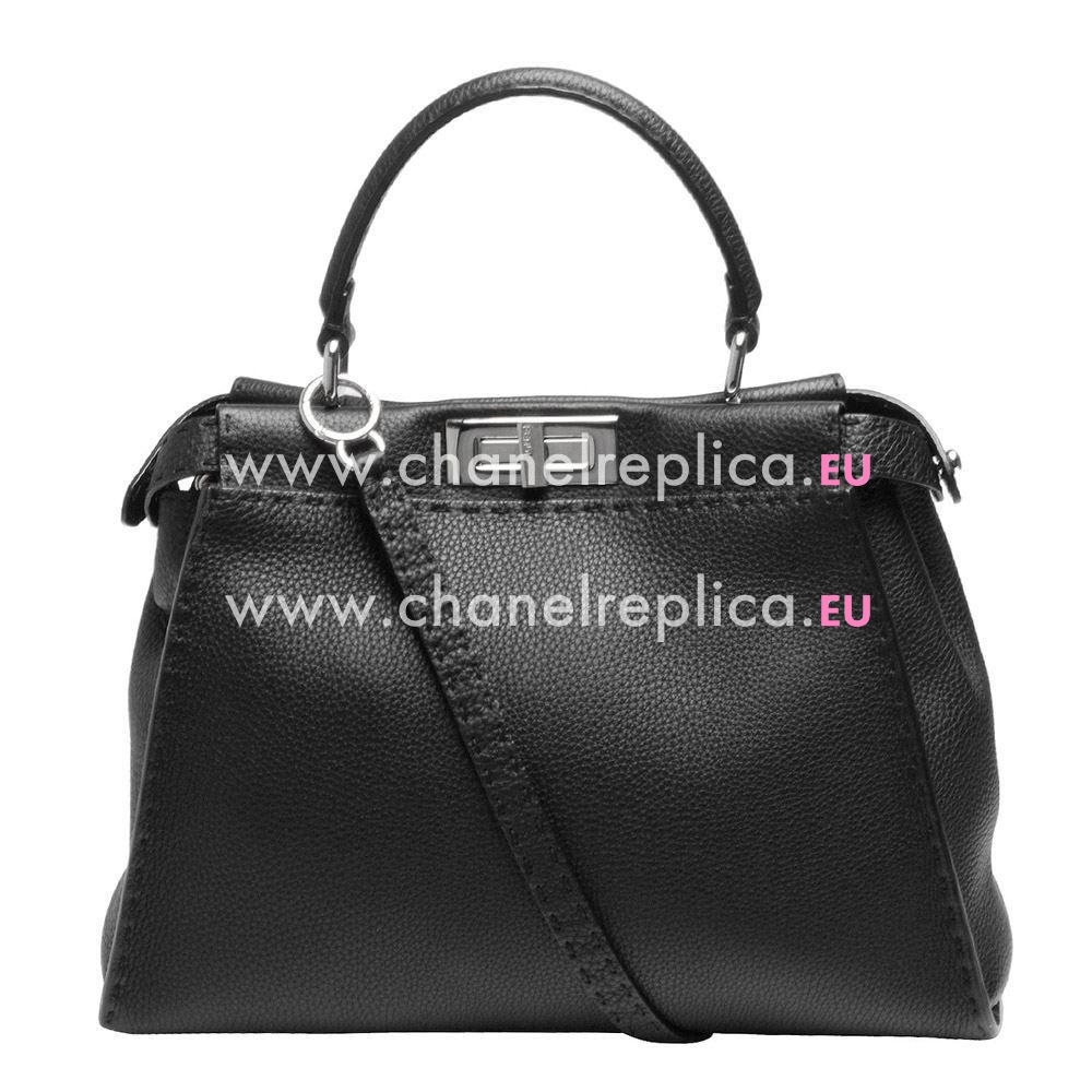 Fendi Classic Selleria Peekaboo Calfskin Handle/Shoulder Bag Black F6120722