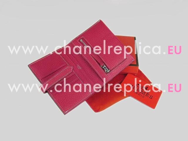 Hermes Classic Clemence Leather Beant Purse Red H0006E