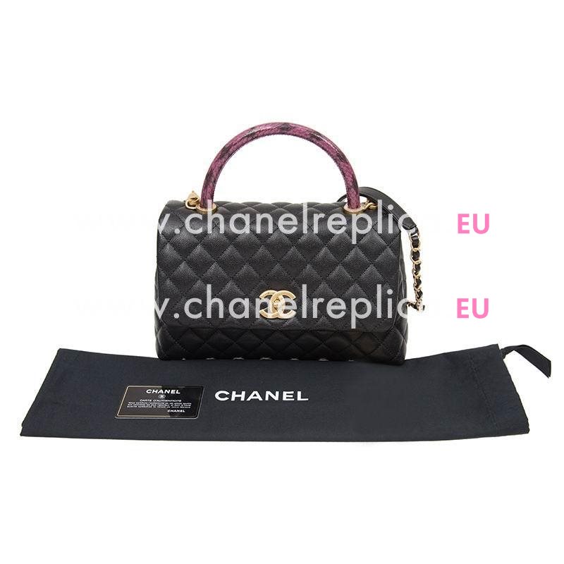 Chanel Black Cowhide Gold Hardware Coco Lizard Handle Bag A92991CBLKPLIZ
