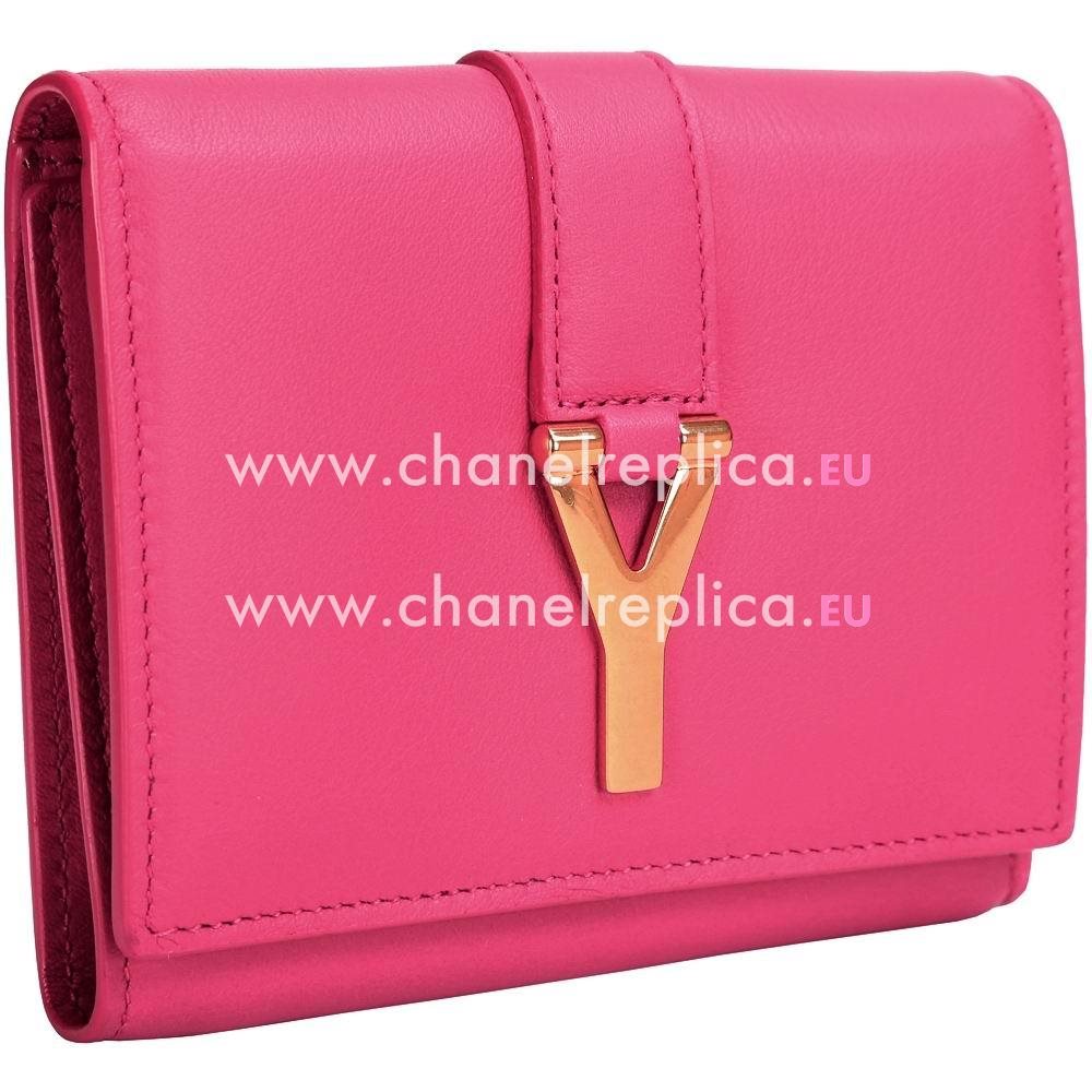 YSL Saint Laurent Paris Calfskin Y Wallets In Peach Red YSL5262548