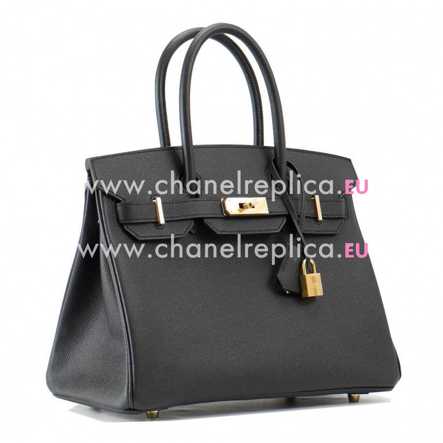 Birkin 30cm Noir Epsom Leather Gold Hardware Bag Hand Sewing H1030EPM