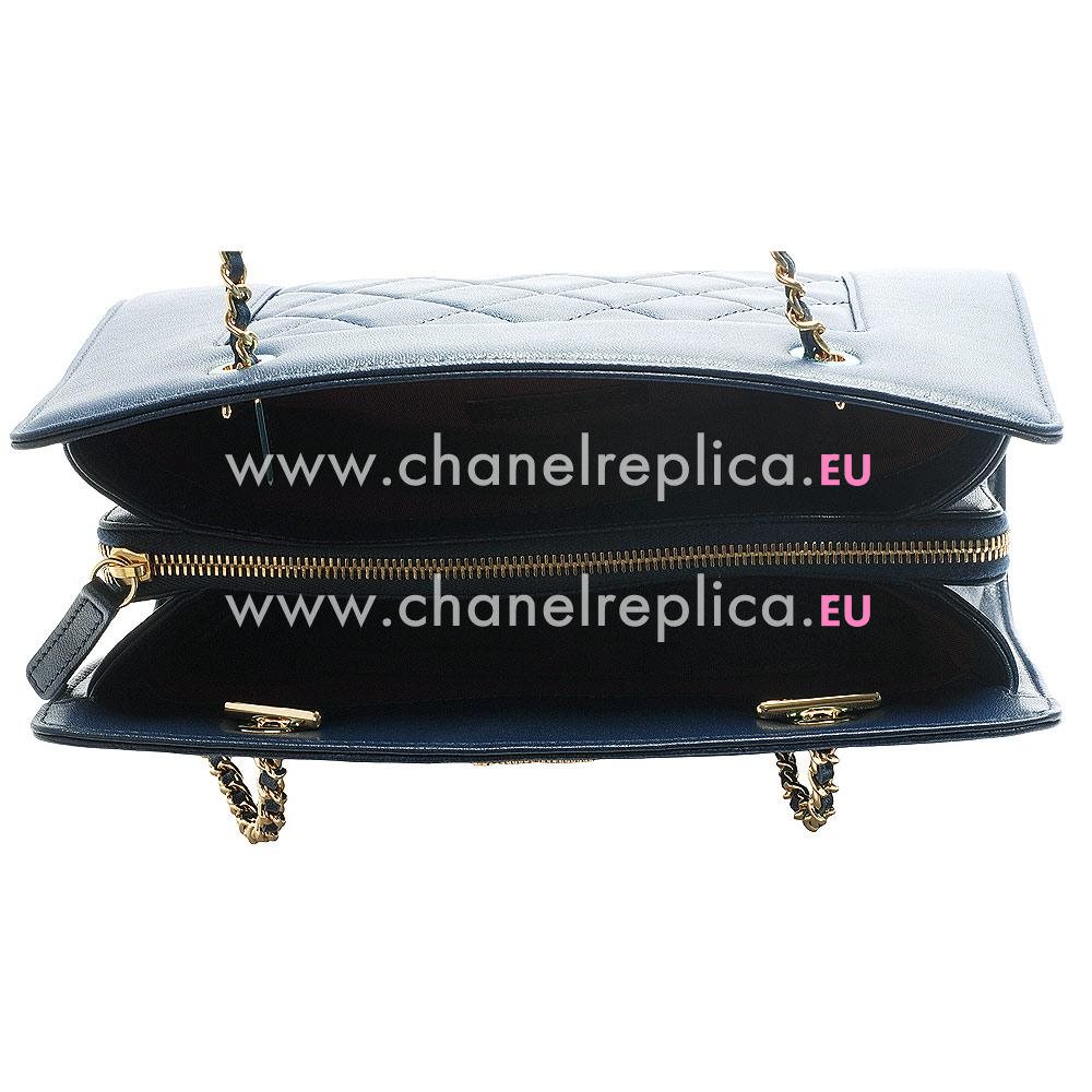 Chanel Lambskin Classic CC Gold Chain Shop Tote Deep Blue A906978