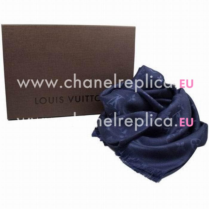 Louis Vuitton Mongram Silk Wool Shawl Night blue M72412