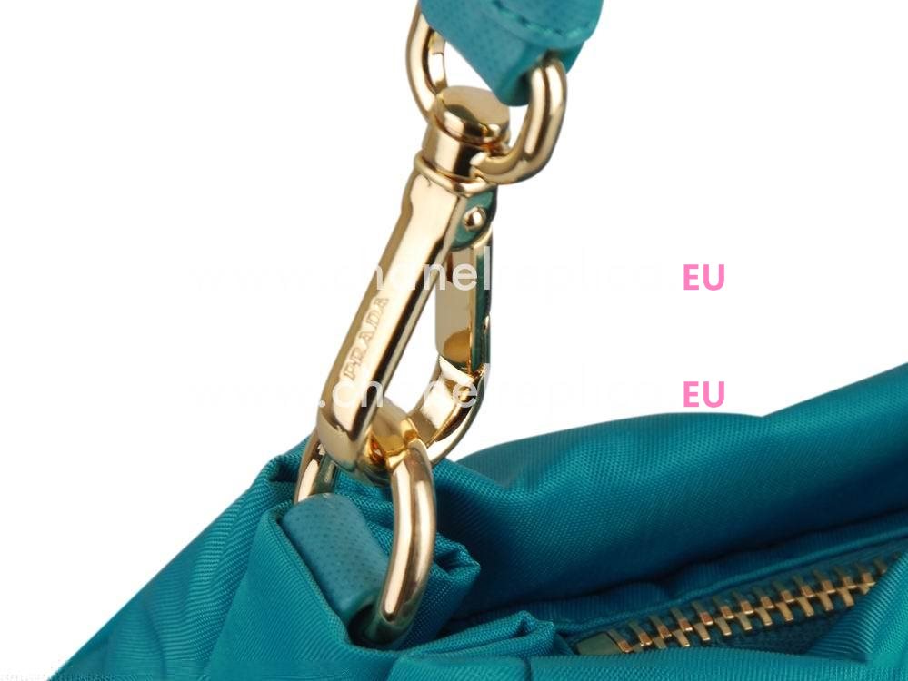 Prada Teaauto Saffiano Classic Triangle Logo Nylon Chain Handle/Shoulder Bag Turq Green PBN52265