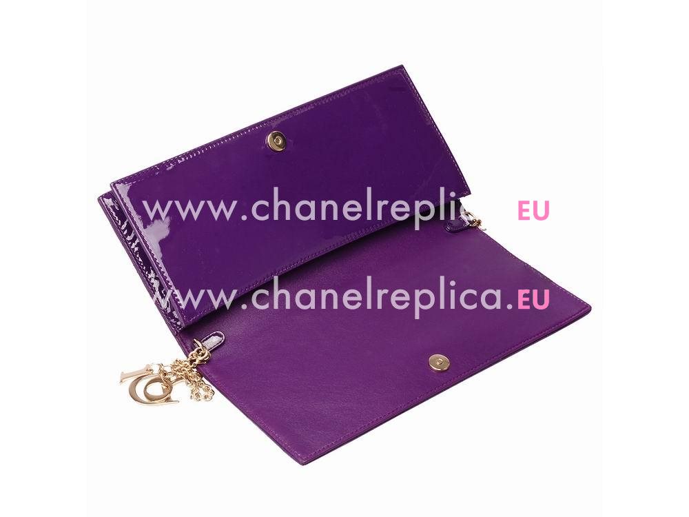 Dior Cannage Lambskin Patent Evening Cluch Purple D481293