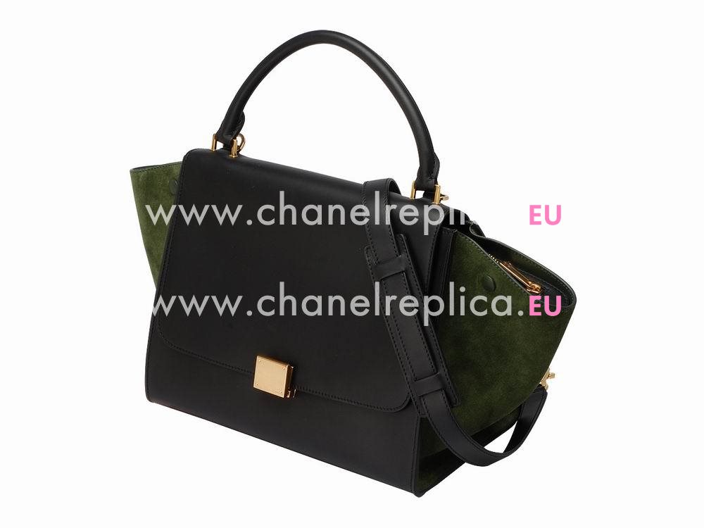 CELINE Medium Calfskin & Chamois Luggage Black/Dark Green CE492092