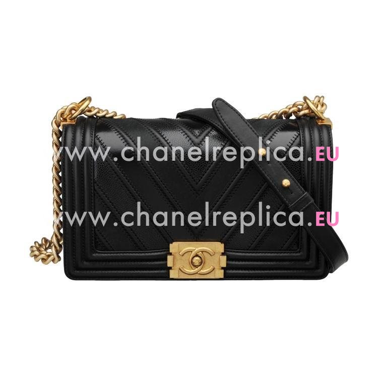 Chanel Black Calfskin Chevron Gold Chain Medium Handbag A67086C