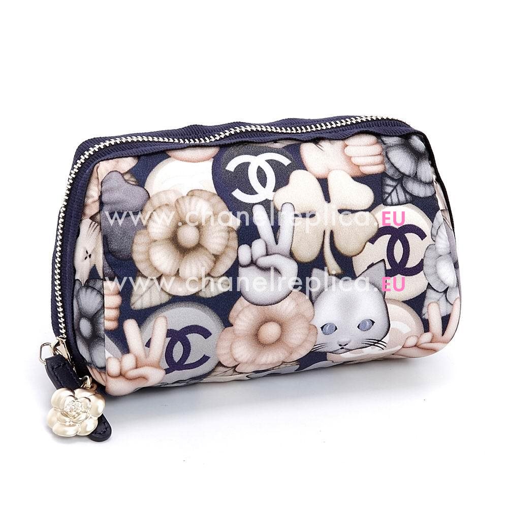 CHANEL 2016 Shows New Style Nylon Cat Camellia Printing Cosmetic Bag C6122901