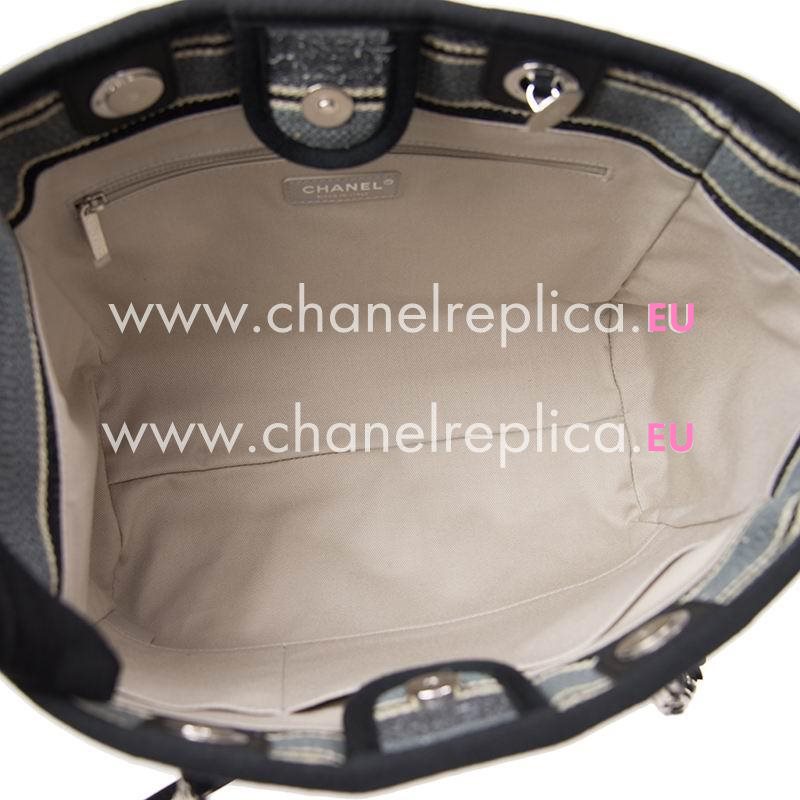 Chanel Canvas Deauville Shop Tote Bag Silver Chain A67001BCELU