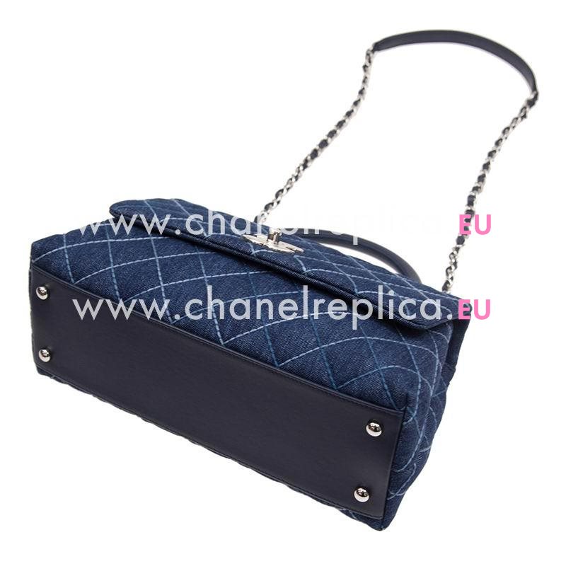 Chanel Coco Flap Bag With Top Handle Silver Chain In Blue A92991CLBLUESS