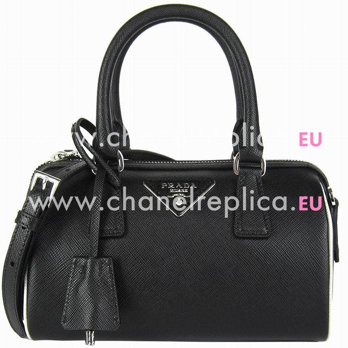 Prada Saffiano Lux Triangle Logo Boston Mini Bag Black PBL846Y