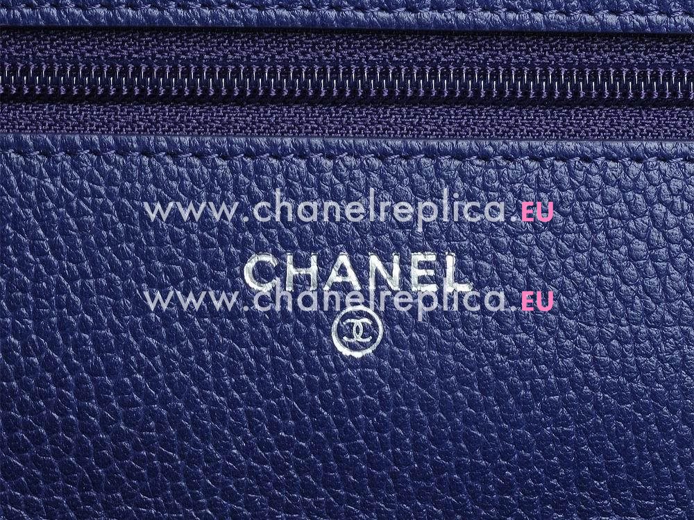 Chanel Caviar CC Meadal Woc Bag Anti-Silver Deep Blue A69369
