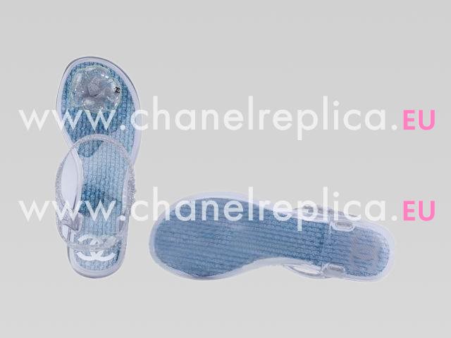 2013 Chanel Double C Camellia Strappy Sandals In Blue A44027