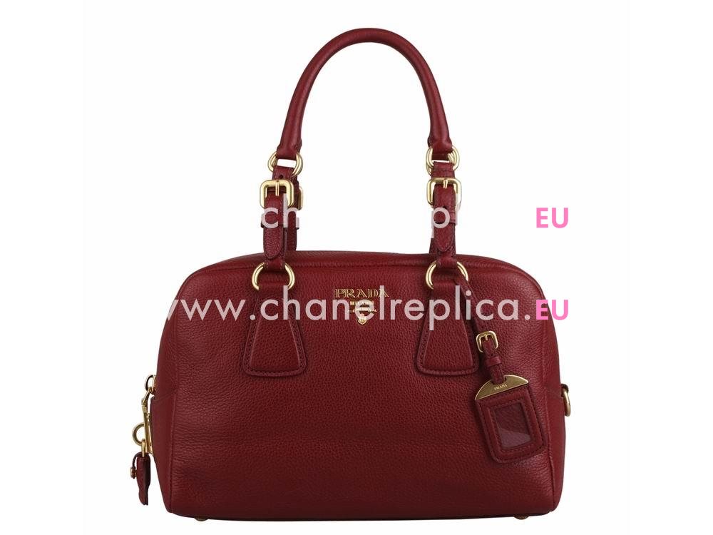 Prada Saffiano Calfskin Triangle Logo Boston Bag Dark Red BN59323