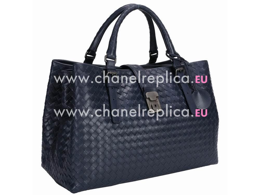 Bottega Veneta Cowhide With Lock Woven Bag Deep Blue BV503020