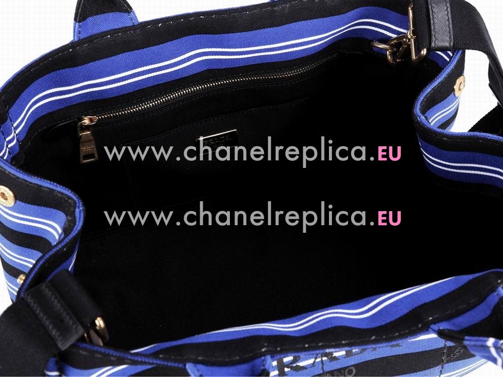 Prada Denim Canapa Stampata Triangle Logo Bag Black/Blue BN58569