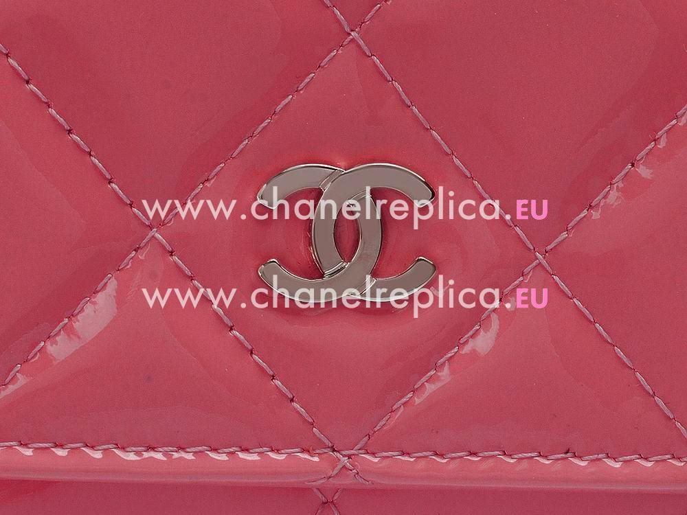 Chanel CC Patent Leather Woc Bag Silver Peach Red A33814PHE