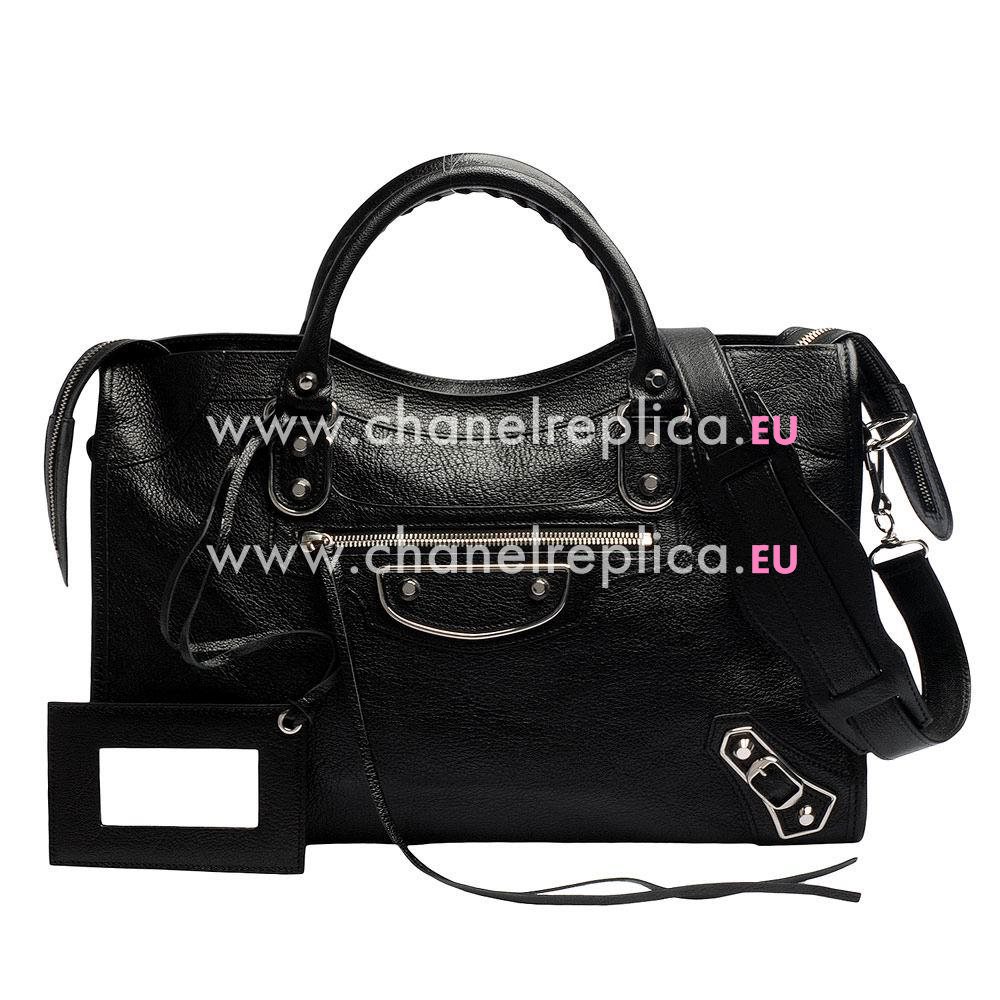Balenciage City Lambskin Silvery hardware Classic Bag Black B2054971