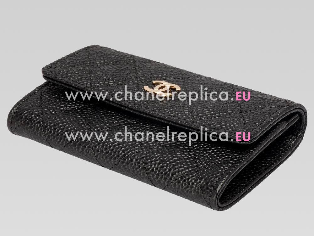 Chanel Caviar Leather Gold CC Card Holder Black C55617