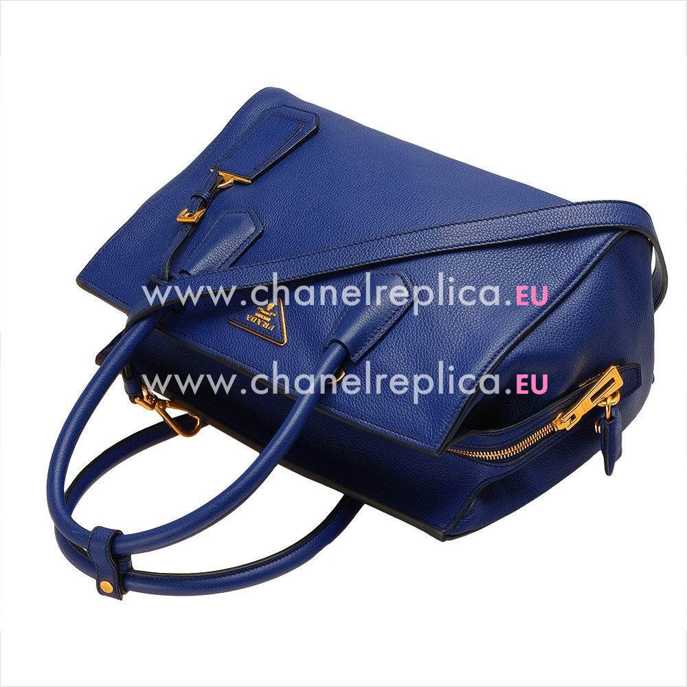Prada Vitello Grain Triangle Logo Calfskin Should/handbag Deep Blue PR5371968