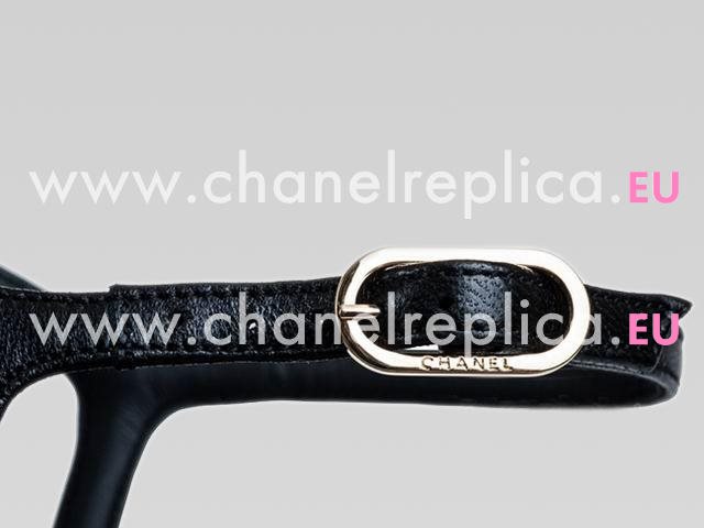 Chanel Golden CC White Camellia Sandals In Black CH44392