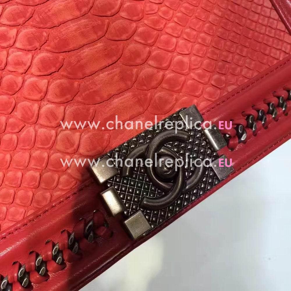 Chanel Boy Cuprum Hardware South Africa Python Skin Bag Red C7032709