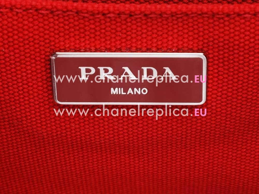 Prada Canapa Emboss Logo Denim Shoulder Bag Rose Red BN57339
