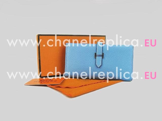 Hermes Dogon Clemence Leather Wallet In Light Blue H0005F