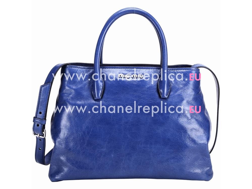 Miu Miu Vitello Shine Calfskin Handbag Blue RN1017