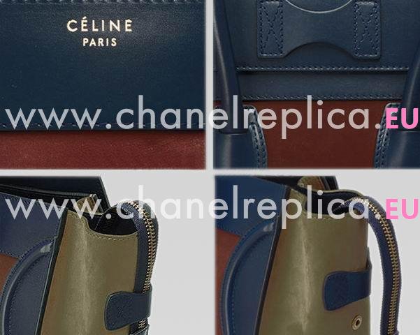 Celine Calfskin Nano Luggage Blue/Coffee/Blackish Green CE44765