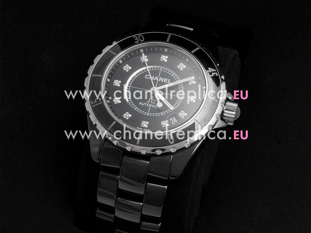 Chanel Black J12 Large Size Special Diamond Dial H1626