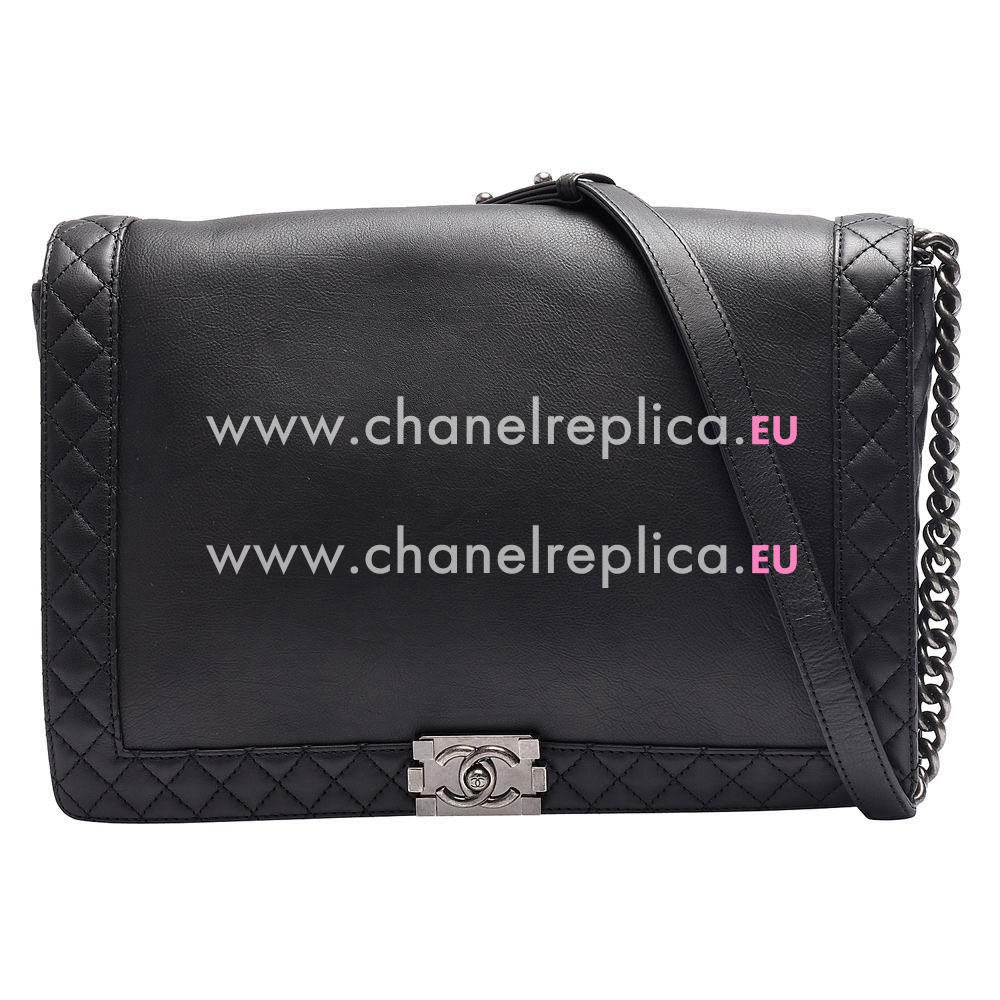 Chanel Classic Boy Silvery Hardware Calfskin Shoulder Bag Black C6112101