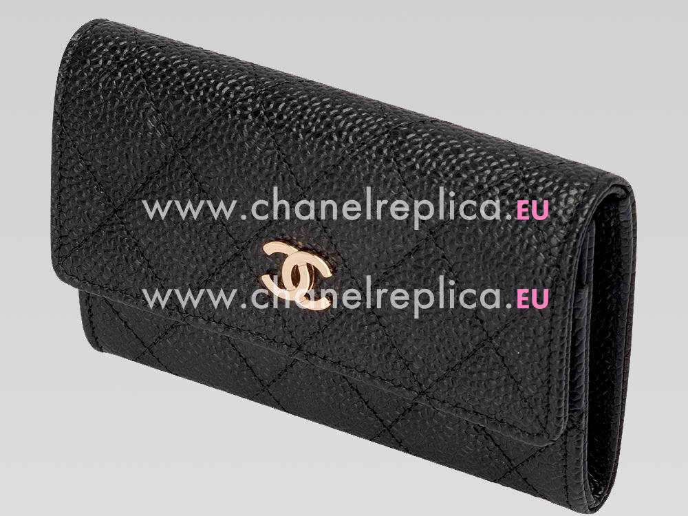 Chanel Caviar Leather Gold CC Card Holder Black C55617